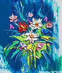 Pompázatos virágok egy csokorban (olajfestmény reprodukció) vászonkép, poszter vagy falikép