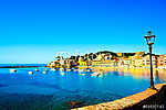 Sestri Levante, csendes öböl tengeri kikötő, utcai lámpa és stra (id: 5168) vászonkép óra