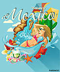 Vector színes kártya Mexikóban. Utazás plakát mexikói it vászonkép, poszter vagy falikép