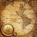 Antik világtérkép, iránytűvel vászonkép, poszter vagy falikép