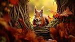 Cuki mókus az őszi erdőben vászonkép, poszter vagy falikép