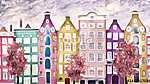 Amszterdam színes házak (olajfestmény reprodukció) vászonkép, poszter vagy falikép