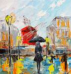 Nő esernyővel Moulin Rouge közelében festmény (id: 13172) tapéta