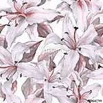 Pattern with lilies. Floral seamless watercolor background with vászonkép, poszter vagy falikép