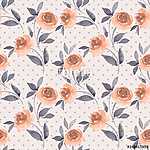 Floral seamless pattern with roses. Polka dot background vászonkép, poszter vagy falikép