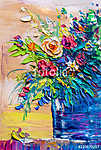 Absztrakt nyári virágok csokorban (olajfestmény reprodukció) vászonkép, poszter vagy falikép