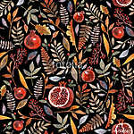Seamless pattern with wonderful autumn berries, branches, leaves vászonkép, poszter vagy falikép