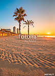 Barceloneta Beach in Barcelona at sunrise vászonkép, poszter vagy falikép