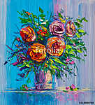Többszínű rózsák csokorban (olajfestmény reprodukció) vászonkép, poszter vagy falikép