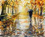 Őszi parkban egy esős napon, vízfesték stílusban vászonkép, poszter vagy falikép