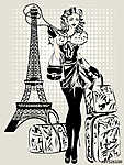 Fekete-fehér illusztráció a divat nő közelében Eiffel-torony  (id: 9278) bögre