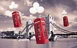 angol telefonfülkék a torony híd felett vászonkép, poszter vagy falikép