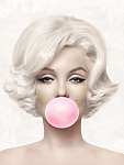 Marilyn Monroe rózsaszín rágógumit fúj, színes (3:4 arány) vászonkép, poszter vagy falikép