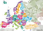 Európa részletes, részletes színes politikai térképe az országok vászonkép, poszter vagy falikép