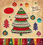 Vintage karácsonyi vektoros kártya fa (id: 4685) vászonkép