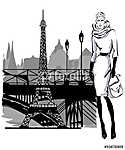 Vázlatos stílusban modellező modellek esik a télen Párizs közelé vászonkép, poszter vagy falikép
