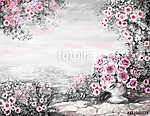 aranyos olajfestmény, nyár a tengeren. kedves tengeri táj. rózsa (id: 10287) poszter