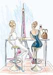Két gyönyörű nő, kávézóban, koktélban és borban ülve vászonkép, poszter vagy falikép