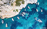 Yachts at the sea in France. Aerial view of luxury floating boat on transparent turquoise water at sunny day. Summer seascape fr vászonkép, poszter vagy falikép