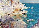 Paul Cézanne: Javea sziklái fehér csónakkal (1905) (id: 3188) vászonkép