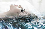 Double exposure of girl profile portrait and sea foam texture vászonkép, poszter vagy falikép