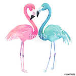 Akvarell két flamingó fehér alapon. Kézzel rajzolt illusztr vászonkép, poszter vagy falikép