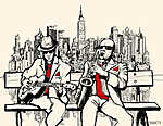 két jazzember New Yorkban játszik vászonkép, poszter vagy falikép