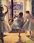 Edgar Degas: Balett-táncosnők a gyakorlóteremben (id: 891) többrészes vászonkép
