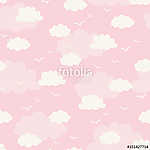 Felhők és madarak rózsaszín háttérrel tapétaminta vászonkép, poszter vagy falikép