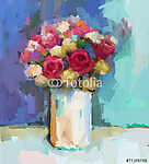 Váza gyönyörű absztrakt virágokkal (olajfestmény reprodukció) vászonkép, poszter vagy falikép
