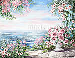 Rózsák és tenger (olajfestmény reprodukció) vászonkép, poszter vagy falikép