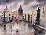 Károly-híd esős napon Prágában, a Vltava-folyónál vászonkép, poszter vagy falikép