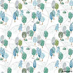 Floral seamless pattern of a tree, spruce,birch,road,wolf,mushro vászonkép, poszter vagy falikép