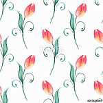 Floral seamless pattern. Watercolor background with red flowers vászonkép, poszter vagy falikép