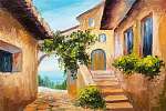 oil painting - house near the sea, colorful flowers, summer seas (id: 13896) poszter
