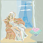 Fashion girl in Paris hotel közelében Eiffel Towe vászonkép, poszter vagy falikép