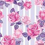 Floral seamless pattern. Watercolor background with pink roses vászonkép, poszter vagy falikép