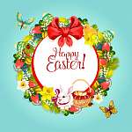 Húsvét virágos koszorú keret az ünnepi kártya kialakításához vászonkép, poszter vagy falikép