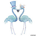 Két akvarell flamingó. Kézzel rajzolt illusztráció esküvőre, vászonkép, poszter vagy falikép