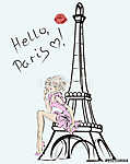Hello, Párizs. Divat lány az Eiffel-torony közelében vászonkép, poszter vagy falikép