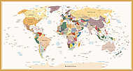 Nagyon részletes politikai világtérkép Vintage színek vászonkép, poszter vagy falikép