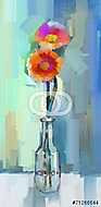 Üveg váza gerbera virágokkal vászonkép, poszter vagy falikép