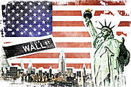 New York City vintage kollázs, amerikai zászló háttér vászonkép, poszter vagy falikép