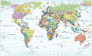 Színes világtérkép - határok, országok, utak és városok. isolat vászonkép, poszter vagy falikép