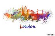 London V2 skyline in watercolor splatters with clipping path vászonkép, poszter vagy falikép