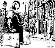 Nő vásárlás Párizsban vászonkép, poszter vagy falikép