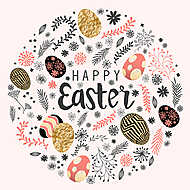 Boldog húsvéti díszítés virágos elemekkel és tojással. Vector il vászonkép, poszter vagy falikép