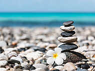 Zen balanced stones stack with plumeria flower vászonkép, poszter vagy falikép