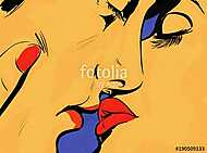 pop art couple amour sensualité, gros plan,baiser,dessin couleur vászonkép, poszter vagy falikép