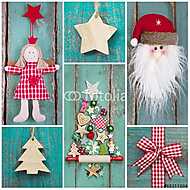Karácsonyi dekoráció piros, zöld, fehér és fa vászonkép, poszter vagy falikép